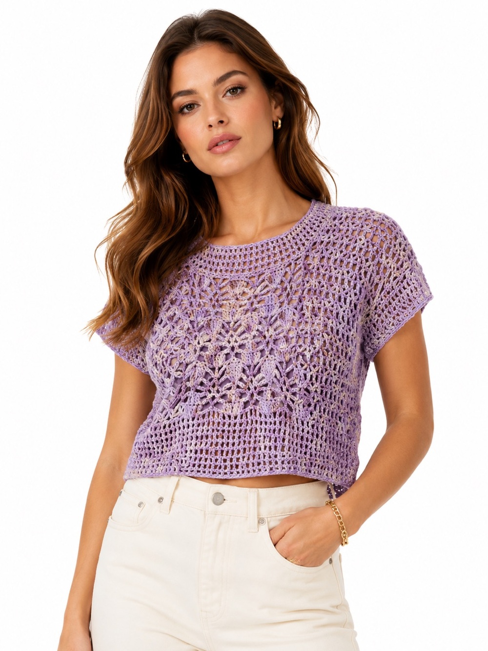 Anthropologie AUGDEN New York The Crochet Hydrangea Pullover
